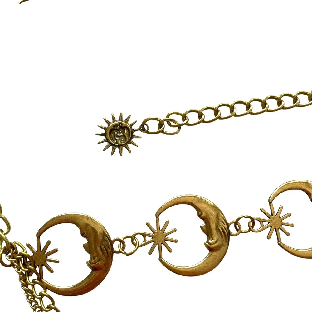 Celestial Crescent Moon & Star layered multi cascade‎ Chain Belt Boho western